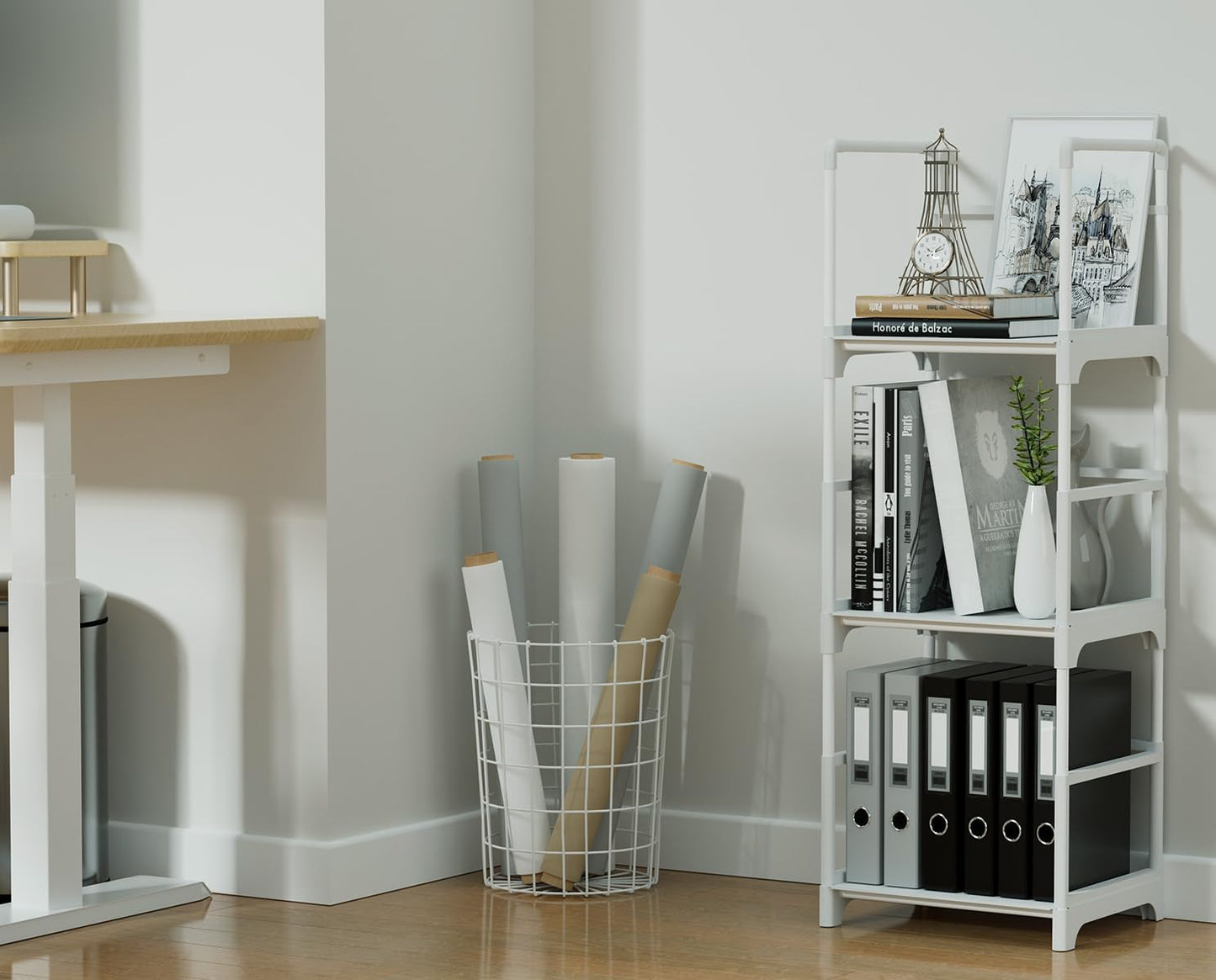 FIDUCIAL HOME 3 Tiers Small Bookshelf for Small Spaces White Mini Short Book Shelf Low Open Bookcase Easy Assemble
