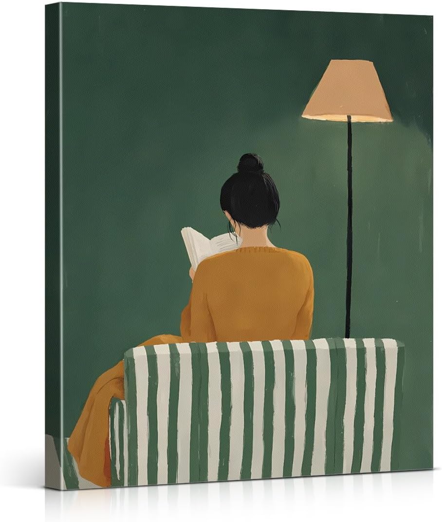 Modern Reading Wall Art Print - Minimalist Reading Woman Painting Artwork - Modern Wall Decor for Home Living Room Study Room 8x10 Canvas Framed