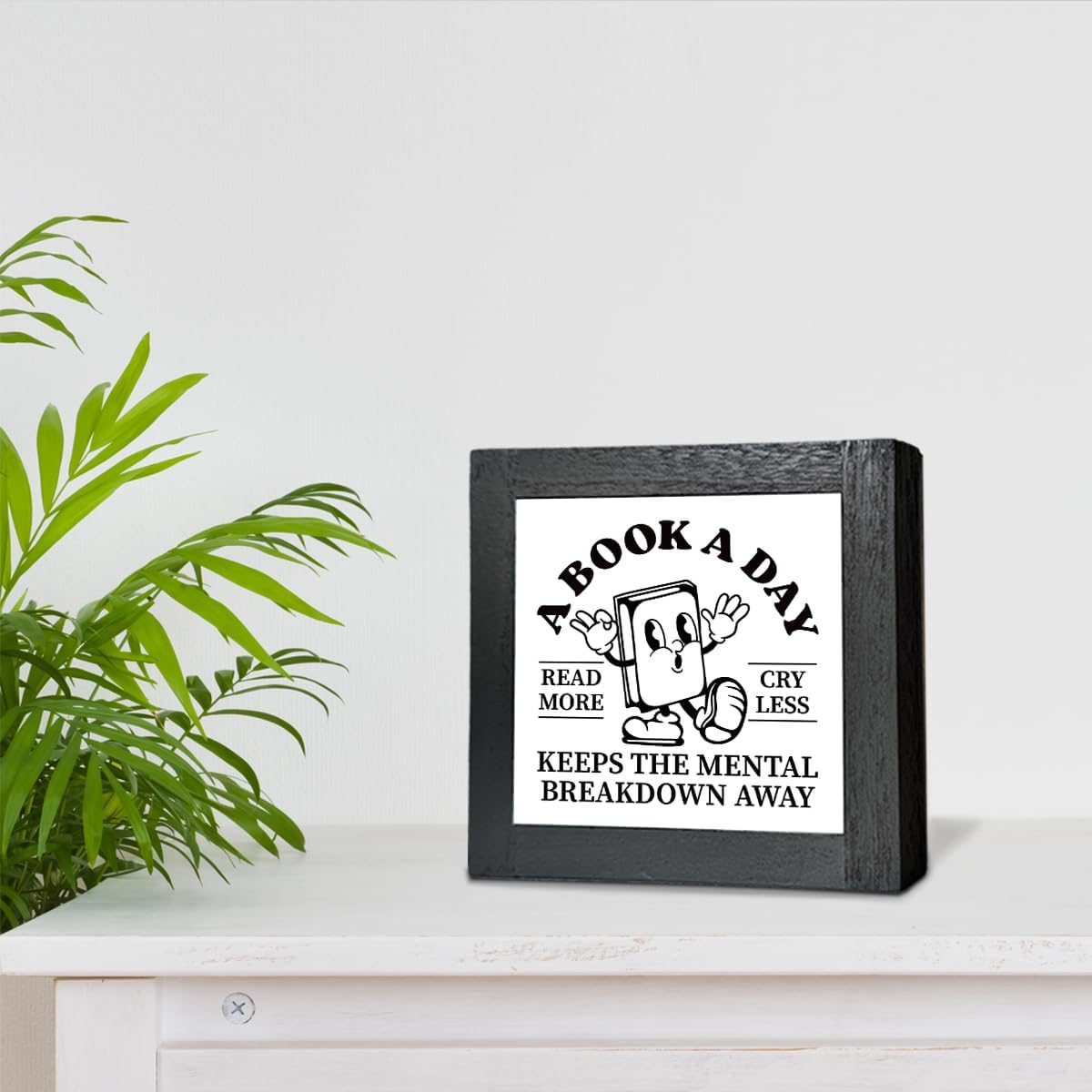 Farmhouse Wood Sign, A Book A Day Keep The Mental Breakdown Away Sign, Black Wooden Box Sign, Inspirational Book Quote Sign, Bookstore Decor, Book Themed Decoration, Library Decor, Book Lover Gift 46