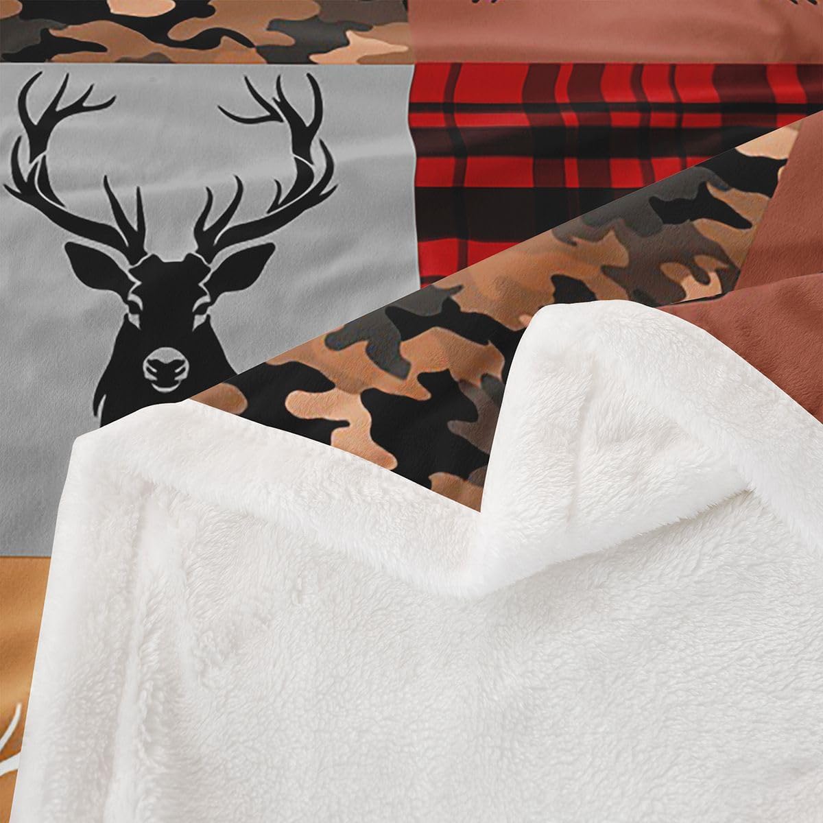 Feelyou Hunting Camo Throw Blanket Deer Soft Fleece Sherpa Cozy Fuzzy Plush Warm Camouflage Fuzzy Plush Throw Antlers Queen 90"x90" for Bed Couch Living Room