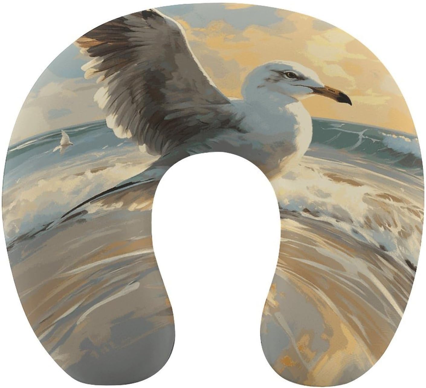 Painting of A Seagull Neck Pillow Memory Foam U Shaped Pillows Portable Pillows for Shoulder Travel Head Support Pillow with Concealed Zipper for Airplane Car Home Office