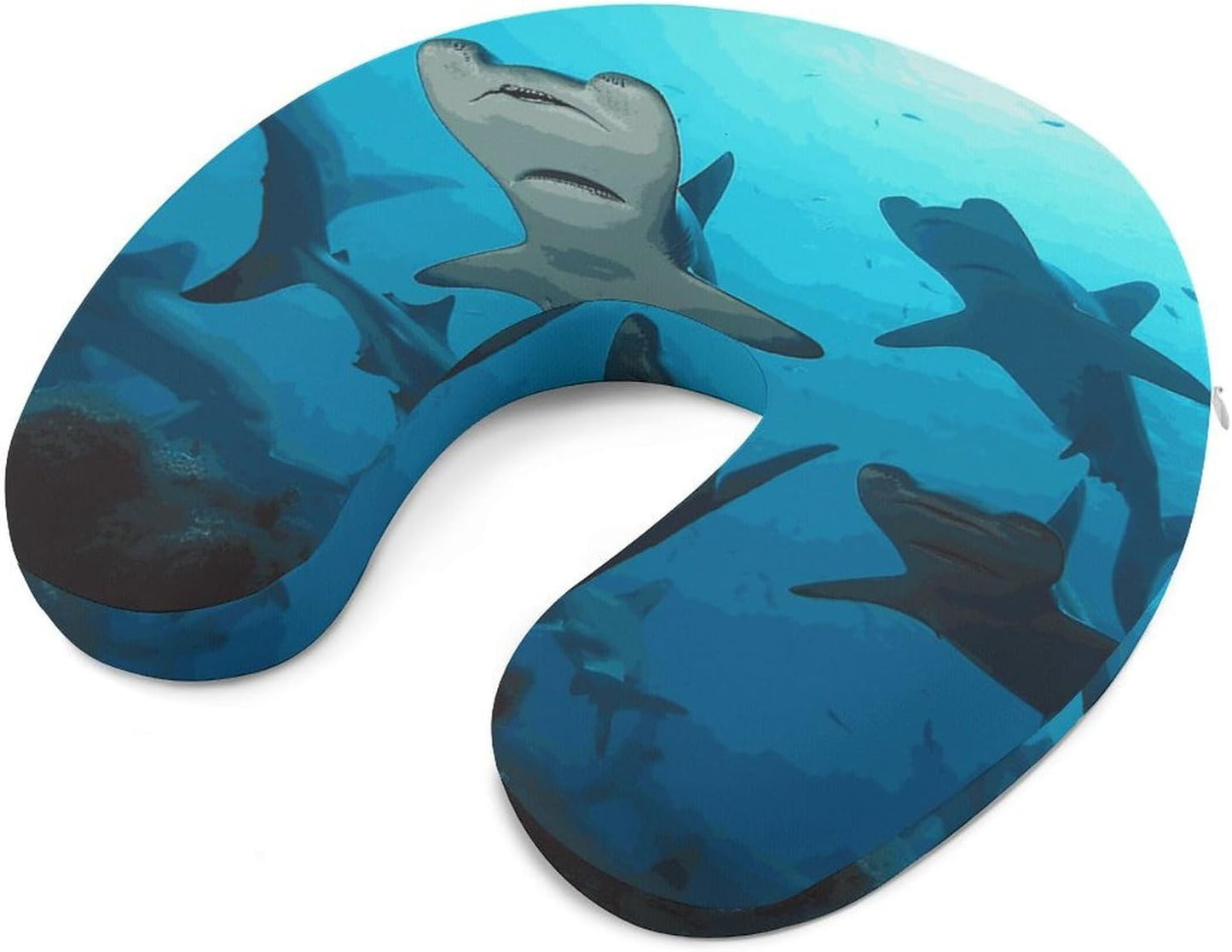Hammerhead Sharks Neck Pillow Memory Foam U Shaped Pillows Portable Pillows for Shoulder Travel Head Support Pillow with Concealed Zipper for Airplane Car Home Office