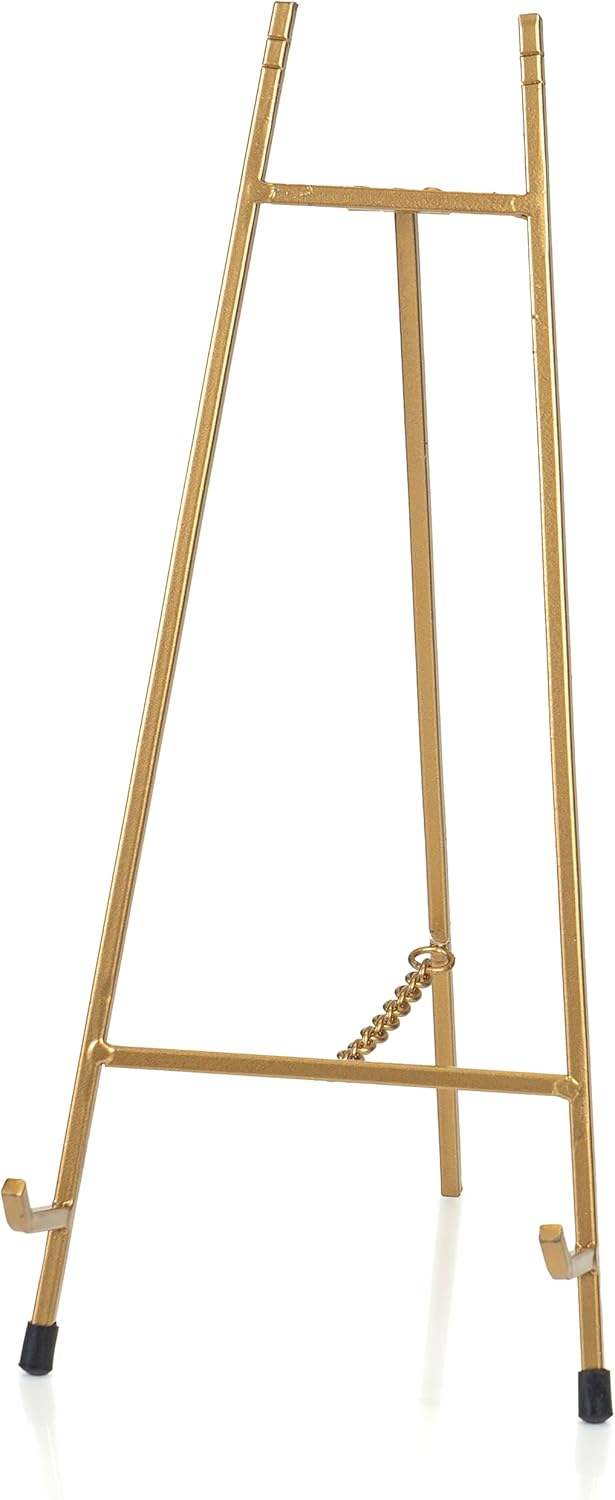 Red Co. 15” Tall Modern Metal Tripod Plate Stand and Art Holder Easel, Gold