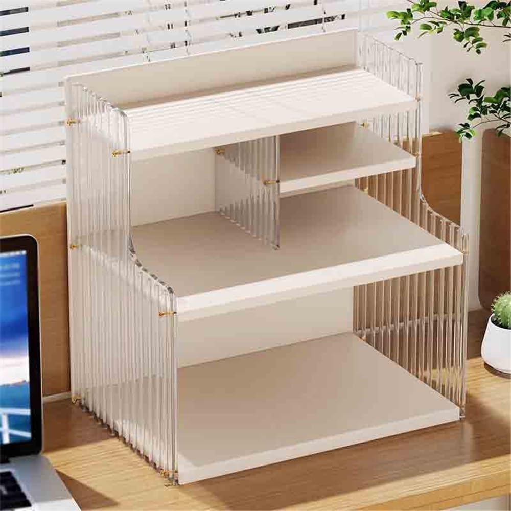 Floor-Standing Solid Wood Rotating Coat Rack，White Desktop Bookcase Display Stand with Plastic Baffles - Sturdy Storage Organizer for Living Room, Office, and Study - Compact Size (L34xW23xH