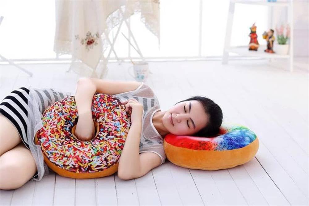 ChezMax Round Donut Pillow 16 Inch, Soft Decorative 3D Print Seat Pad Cushion, Comfortable Plush Funny Cute Food Shaped Stuffed Throw Pillow for Adult Couch Floor Chair Sofa Office-Pink Sugar