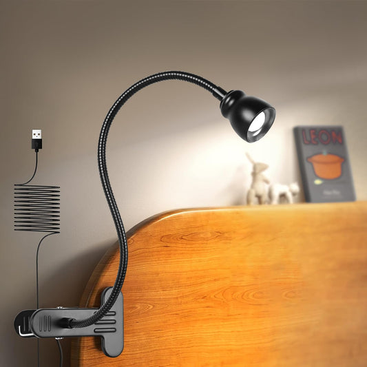 Amber Eye-Caring Book Light for Bed – Adjustable Clip Lamp with Zoomable Lens, Strong Clamp, and Flexible Neck, Ideal for Reading, Studying, and Knitting