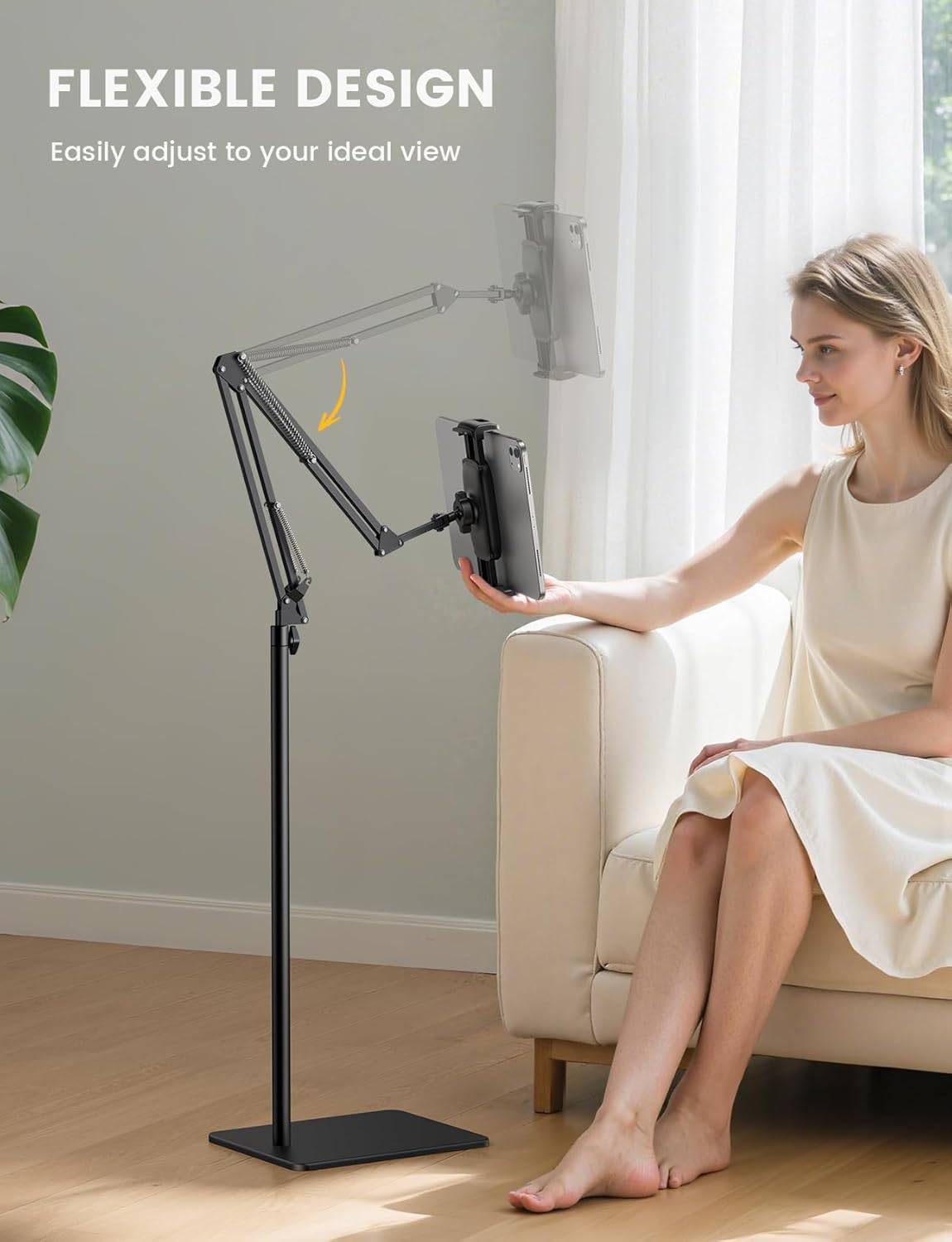 Lamicall Tablet Floor Stand Holder - [55" Height Adjustable][ Flexible Arm] 5lb Base Tablet Holder, Multi Angle Bed Mount Gifts for 4.7-13" Devices, iPad Pro Air, Tabs, E-Readers, Kindle Accessories