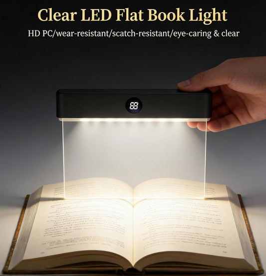 Rechargeable Book Light - 3 Color Modes Dimmable LED Flat Panel Lamp, Full Page Lighting with Timer, Compatible for Bedtime Reading, Fits All Readers