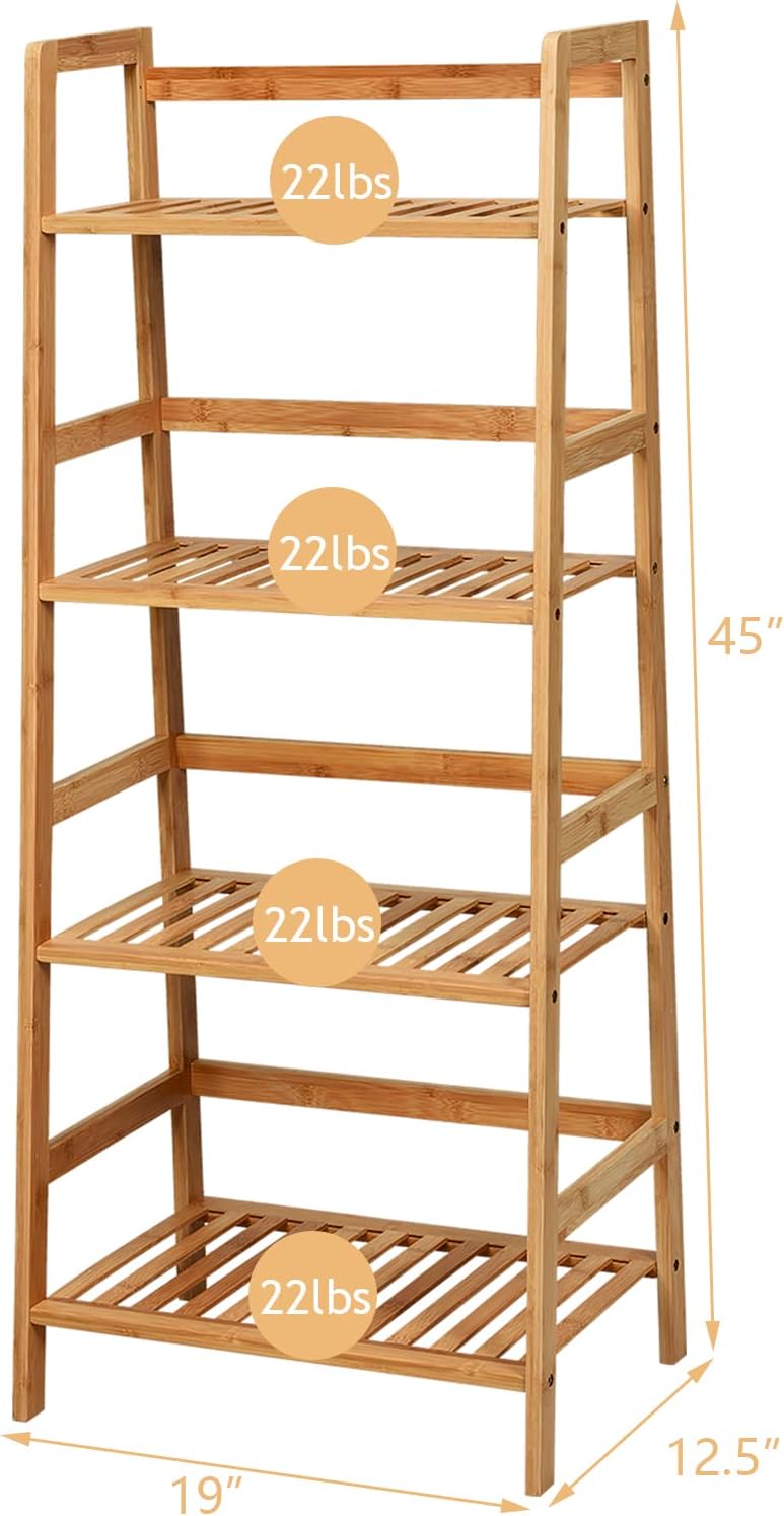 COSTWAY 4-tier Ladder Shelf, Bamboo Plant Stand Rack, Freestanding Bookshelf, Multifunctional Storage Shelves, Flower Stand Rack Holder for Garden, Balcony, Living Room, Bedroom (Natural)