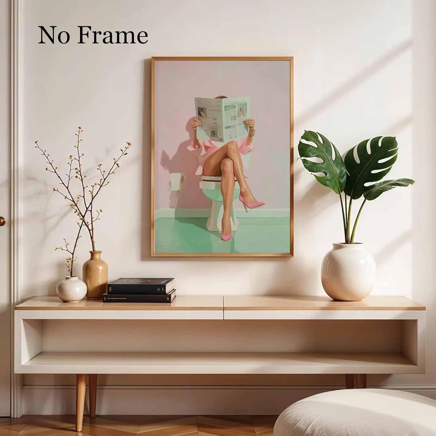 Bathroom Aesthetic Wall Art Woman Reading Newspaper Art Woman On Toilet Wall Art Trendy Women Prints Fashion Women Painting Aesthetic Style Picture Trendy Bathroom Posters For Room 16x24inch No Frame