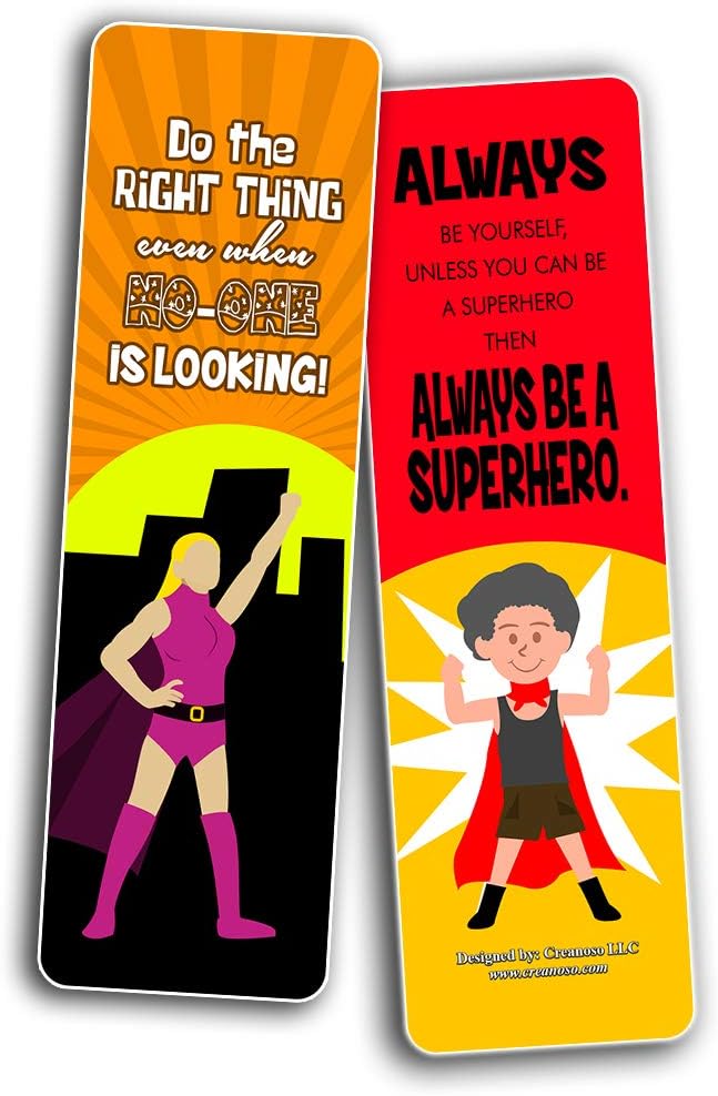 Creanoso Superhero Bookmarks for Kids (12-Pack) – Premium Gift Set – Awesome Bookmarks for Boys Girls – Six Bulk Assorted Bookmarks Designs – Unique Quality Cool Giveaways Collection Pack