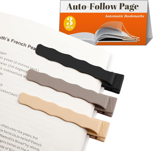 Book Marks for Reading, 3 Pack Silicone Automatic Bookmarks Clips, Book Markers Page Holder Tracker, Book Lover Gifts, Book Club Bookish Office Gifts for Teachers, Readers, Women, Men, Kids