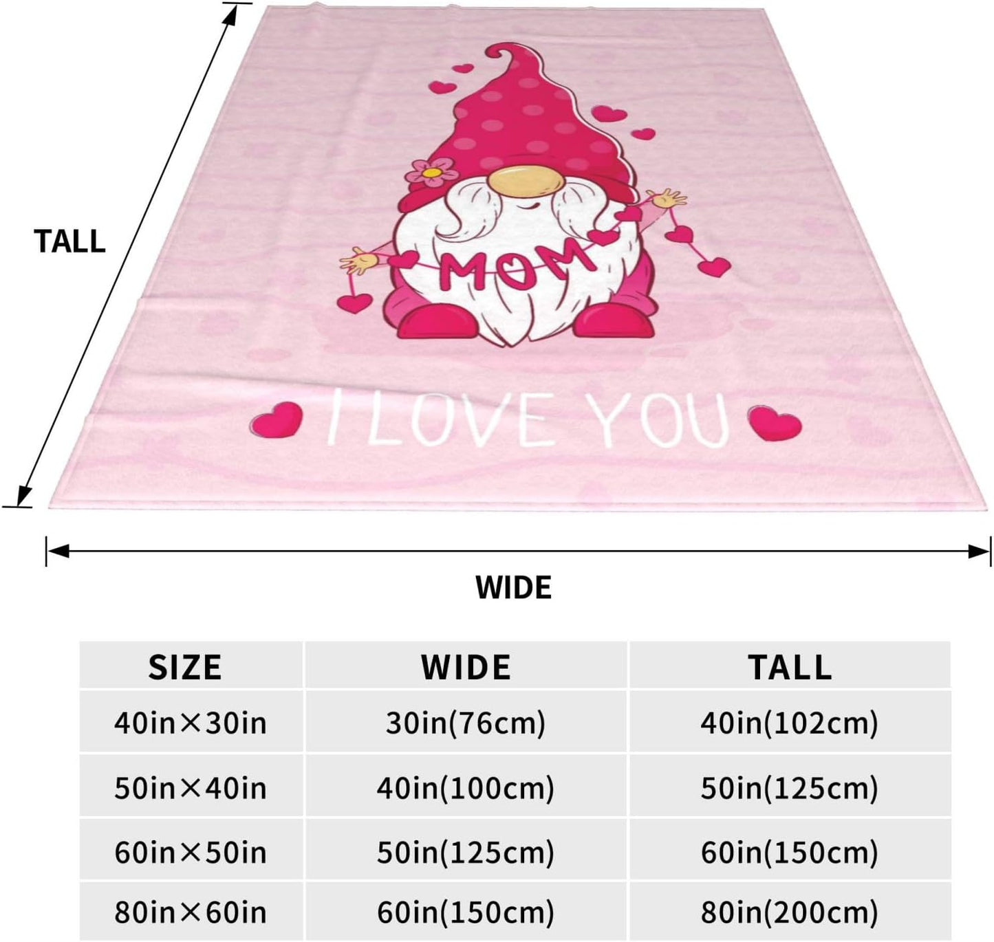 Mom Gnome Blanket Flannel Mother Best Mom Ever Throw Blanket Soft Warm Cozy Travel Blanket for Bed Couch Sofa Living Room Bedroom Gift for Mother's Day Women Men Girls Boys All Season 60"x50"
