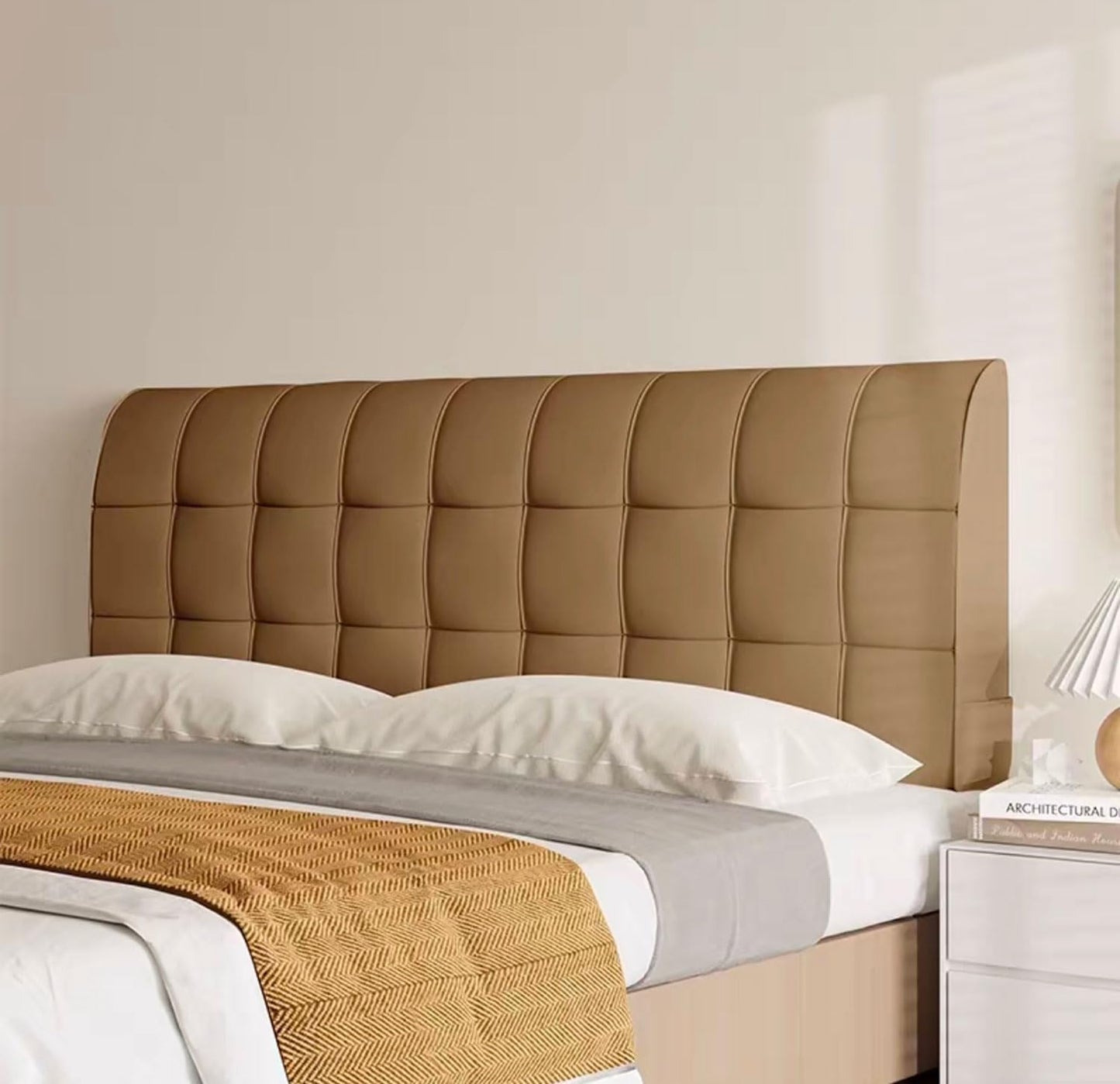 Headboard Pillow Bed Headboard Upholstered Oversized 10Cm Thickness Bedside Lumbar Support Cushion Headboard Backrest with Removable Cover(Size:No headboard 59"/150cm,Color:Brown1)