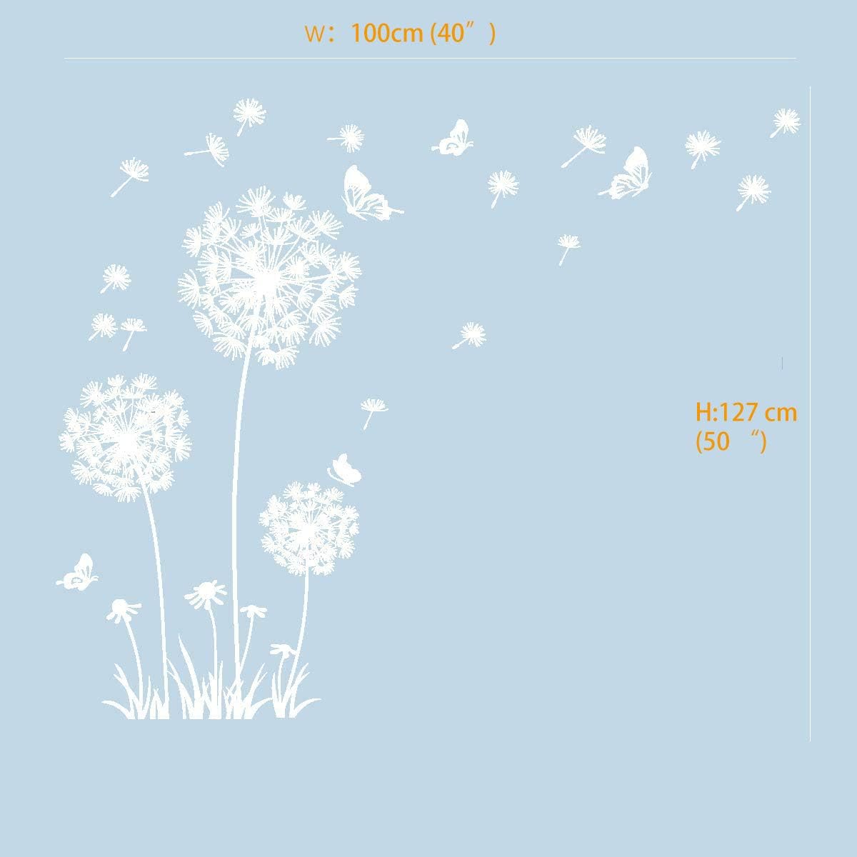 Runtoo White Dandelion Art Stickers - Large Flower Butterfly Wall Decals for Bedroom and Living Room Decor