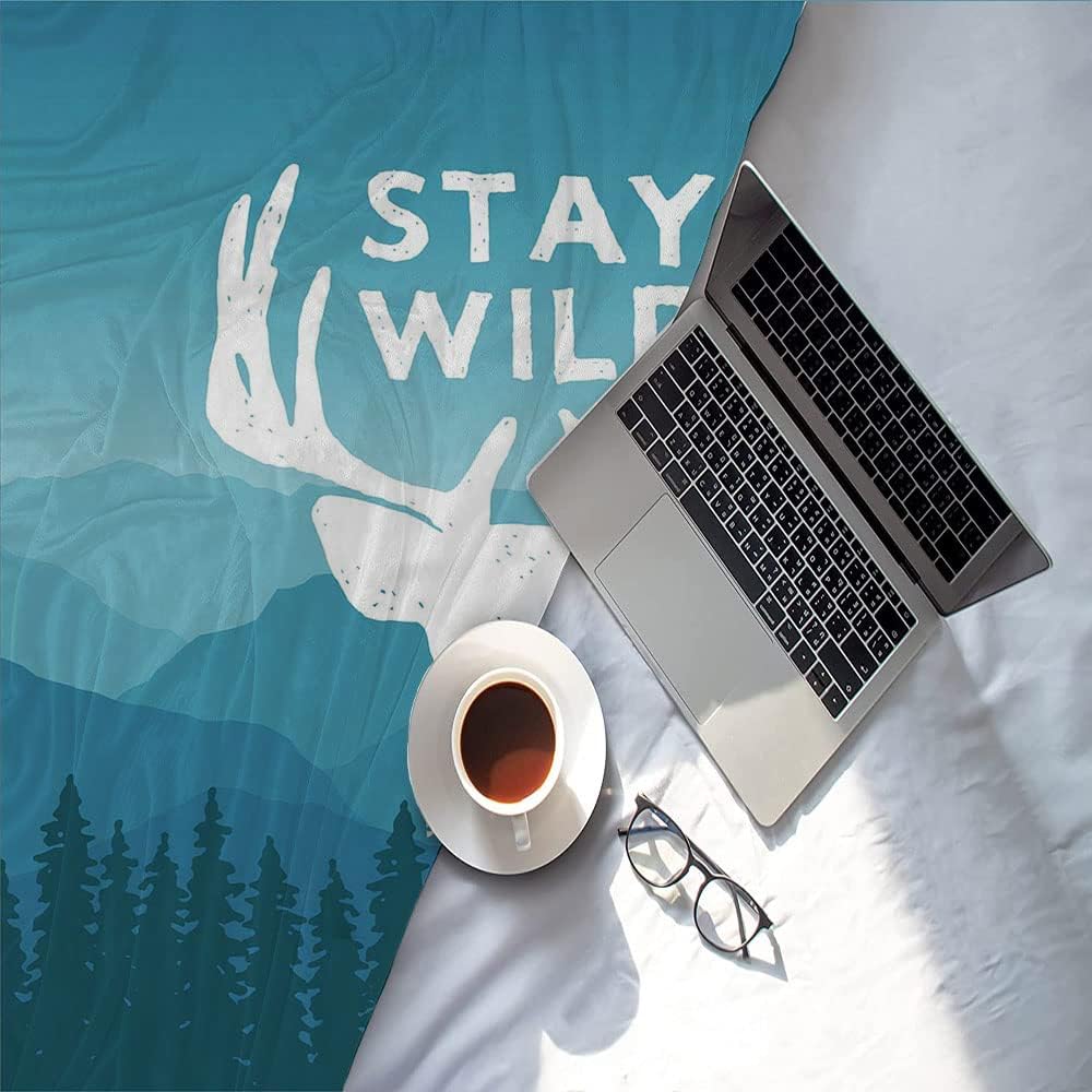 Child Blanket Cotton, Adventure Child Blankets for Girls, Wilderness Themed Stay Wild Quote Mountain, Soft Warm, 40 x 50inches, Cozy Warm Soft Blanket for All Seasons, Baby Blue Dark Blue