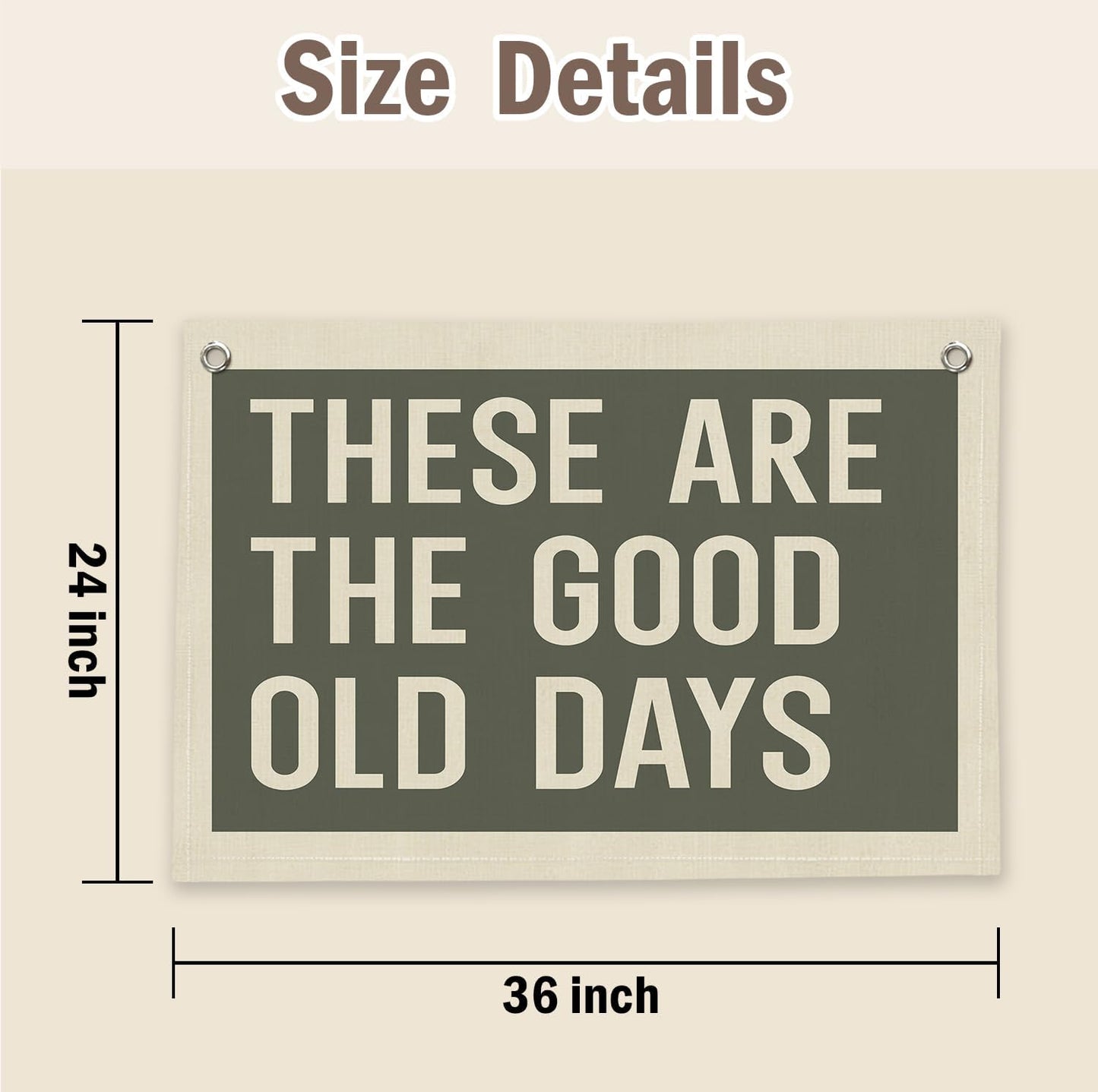RTXLEZM These Are The Good Old Days Vintage Green Linen Wall Banners Print, Inspirational Quote Wall Art for Nursery Decor, Playroom Decor, Bedroom Dorm, Office, Retro Room Decor, Holiday Gift, 36x24