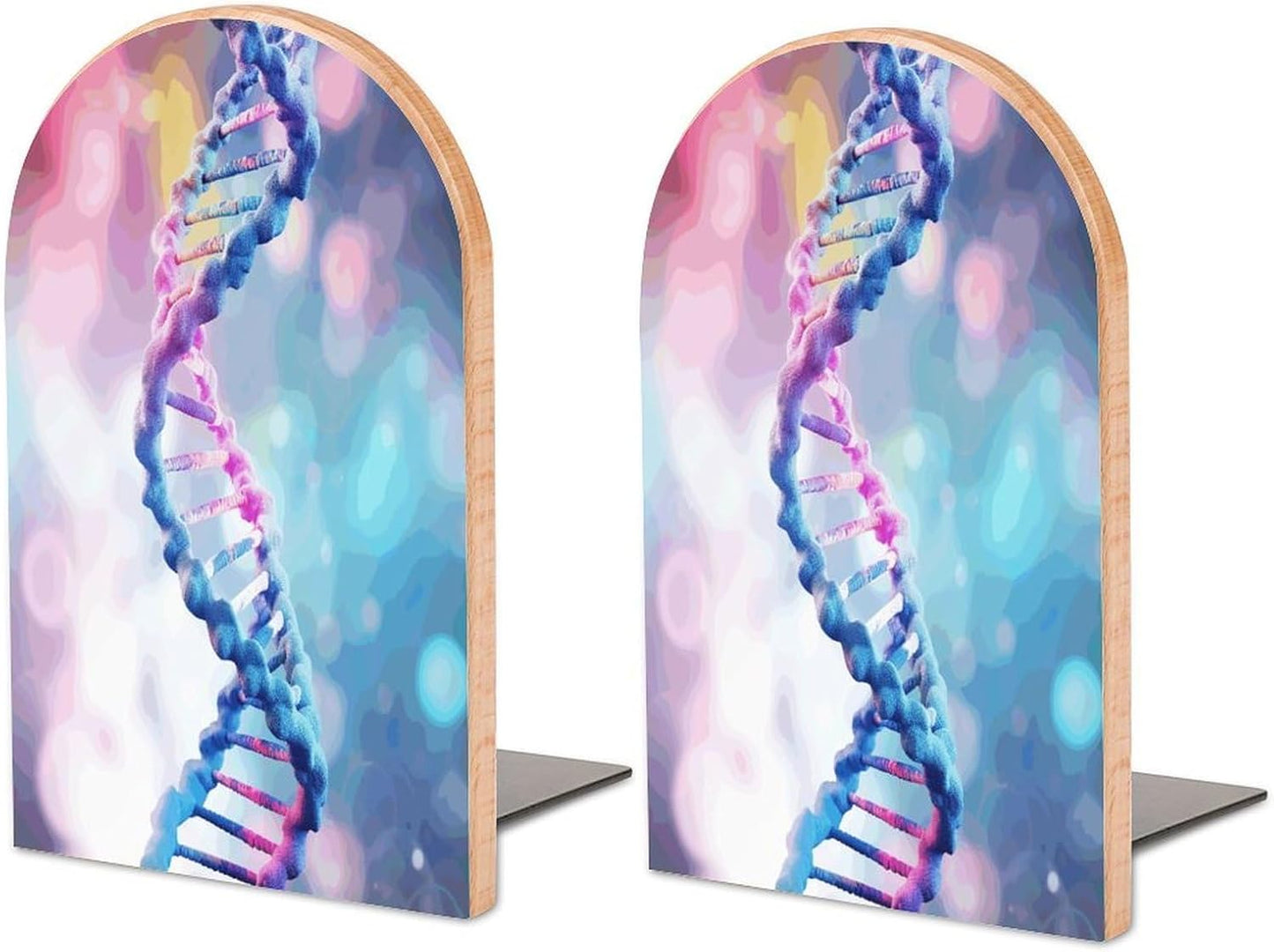 DNA in Bookend for Shelves Wooden Book End Large Size Sturdy Book Holders Stoppers with Metal Base for Bookshelves Slick Decorative Bookends Stands