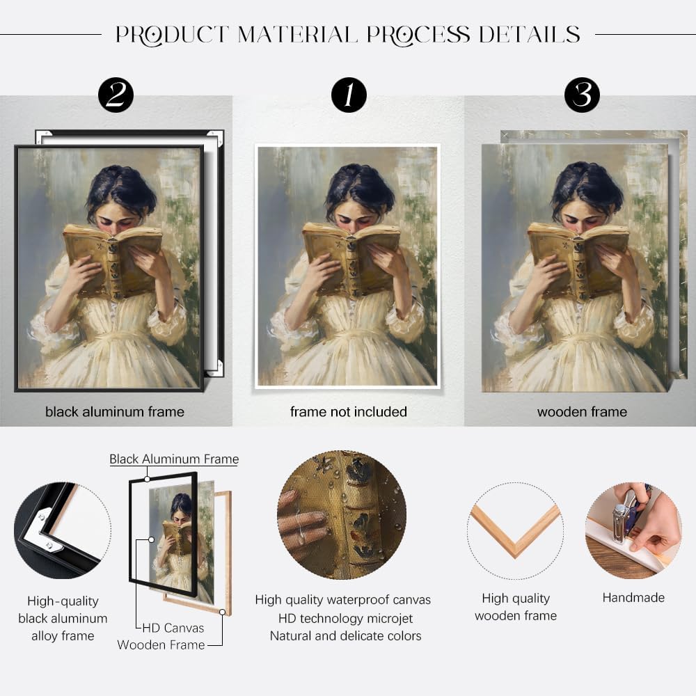 Heltrappe Victorian Bookish Women Portrait Oil Painting Aesthetic Reading Poster Vintage Woman Read Book Canvas Wall Art Rustic library Picture for Girls Bedroom Nursery 08x10in Unframed
