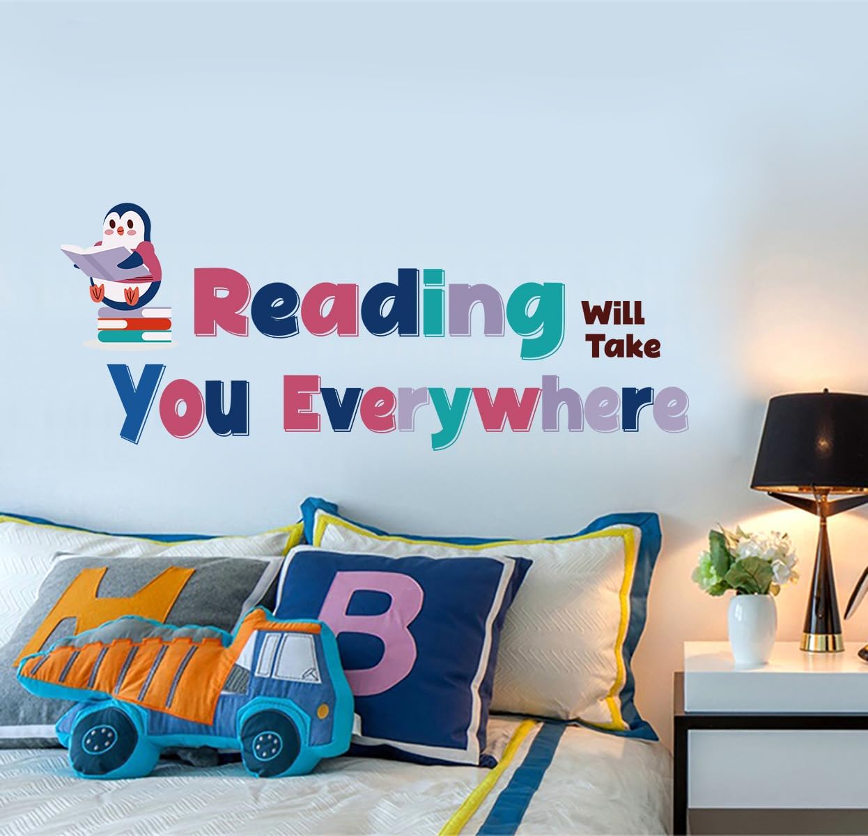 Reading Theme Wall Decal,Will Take You Everywhere Motivational Quotes Wall Stickers, Penguin Decor Inspirational Saying Vinyl Removable Wall Art for Classroom School Kid’s Room Library