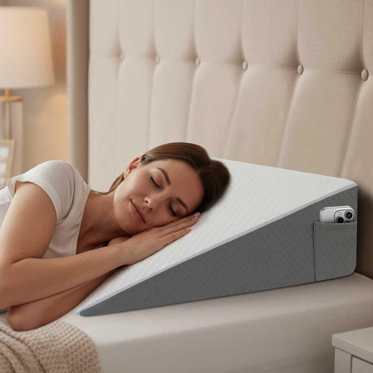 Bed Wedge Pillow for Sleeping & Resting, 8 inch Incline Pillow Wedge for Adults Seniors, Back Support and Leg Elevation, Cooling Memory Foam Top, Ideal for Couch, Bedroom & Living Room