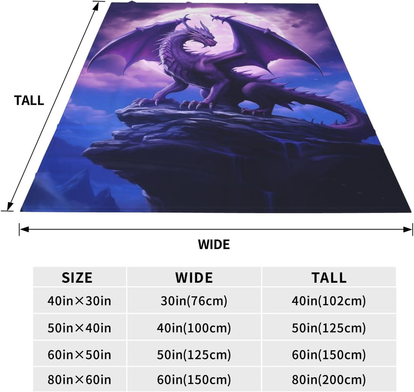 Fantasy Purple Dragon Blanket Gifts for Adults Boys Moon Cliff Flannel Throw Blankets Soft Comfy Lightweight for Home Decor Couch Bed Sofa 80x60 Inches
