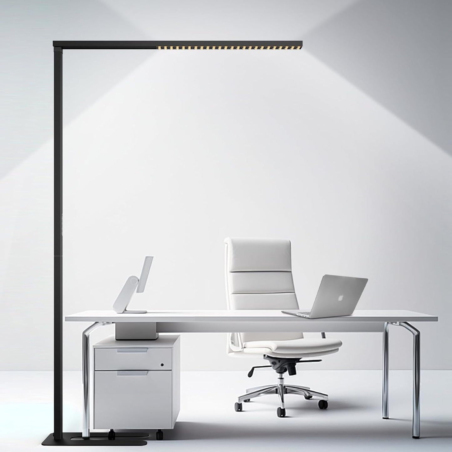 190.8cm(77인치) LED 플로어 램프, 80W 블랙 모던 프리 스탠딩 램프, 8000LM 조도 조절 가능한 고휘도 사무실 램프, 독서 공부방, 거실, 침실, 피아노룸, 회의실용, 4000K 자연 일광