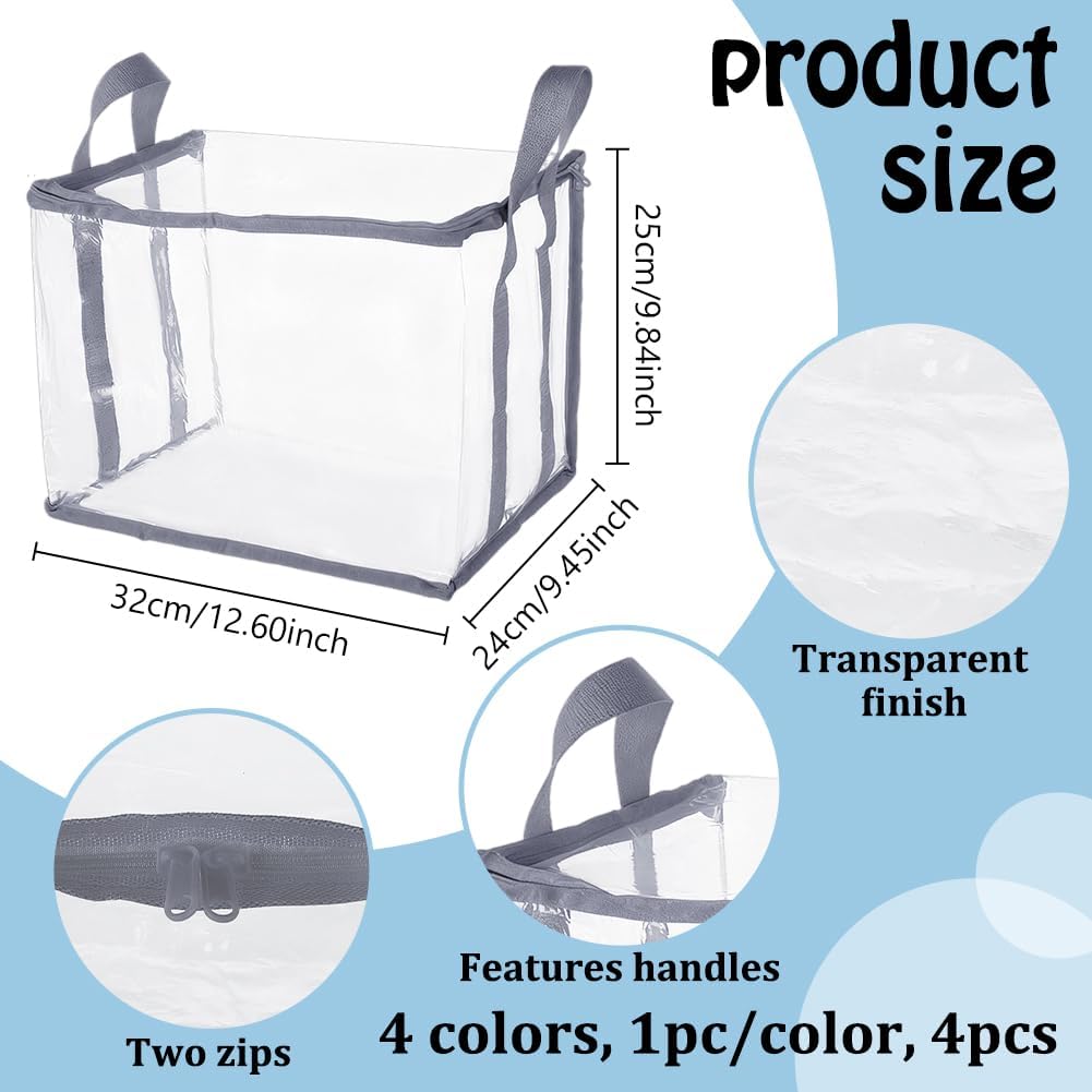 AHANDMAKER 4Pcs Book Storage Bags Clear PVC Comic Organizer Box Case 12.6x9.8x9.4in Heavy Duty Game DVD Holder for Room Library Shelf Display Moving Storage Home Office Organization