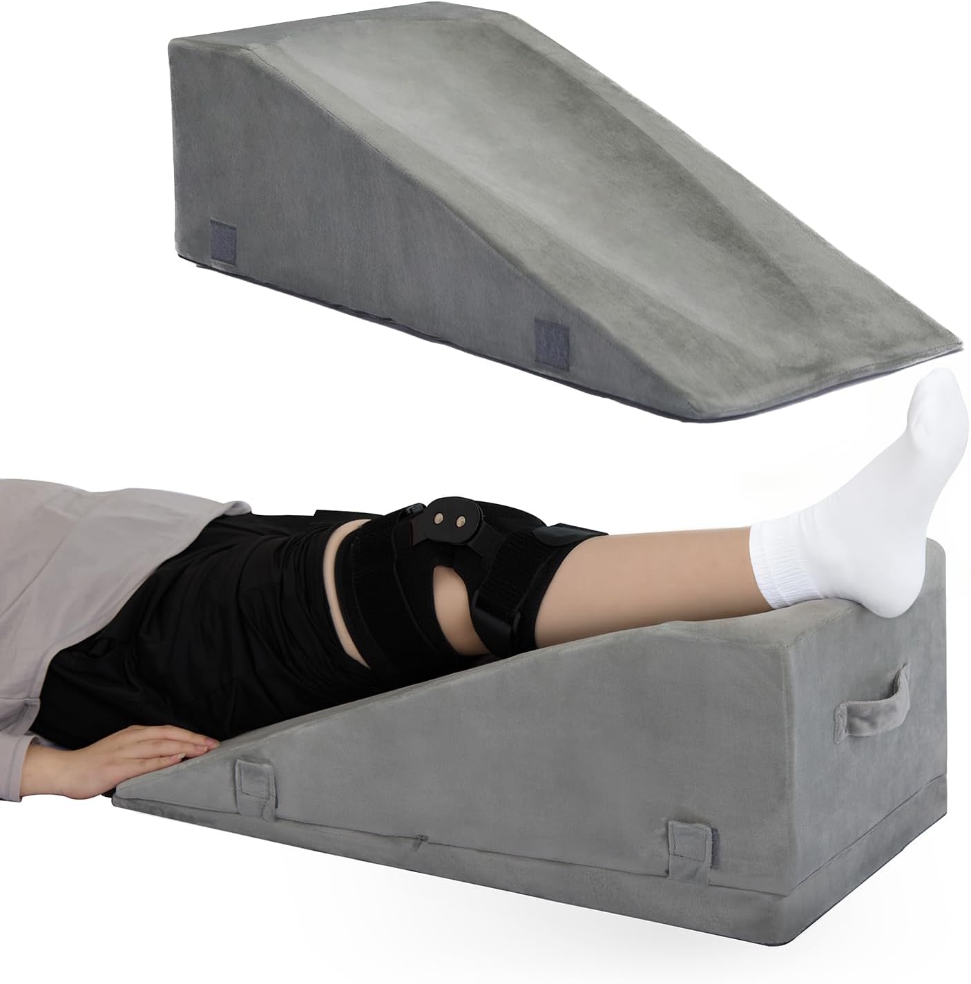 Leg Elevation Pillow for After Surgery, Adjustable Wedge Pillow for Legs Knee Swelling & Blood Circulation Relief, Memory Foam Knee Replacement Surgery Recovery Pillow (Gray, 27.5inx13inx10in)