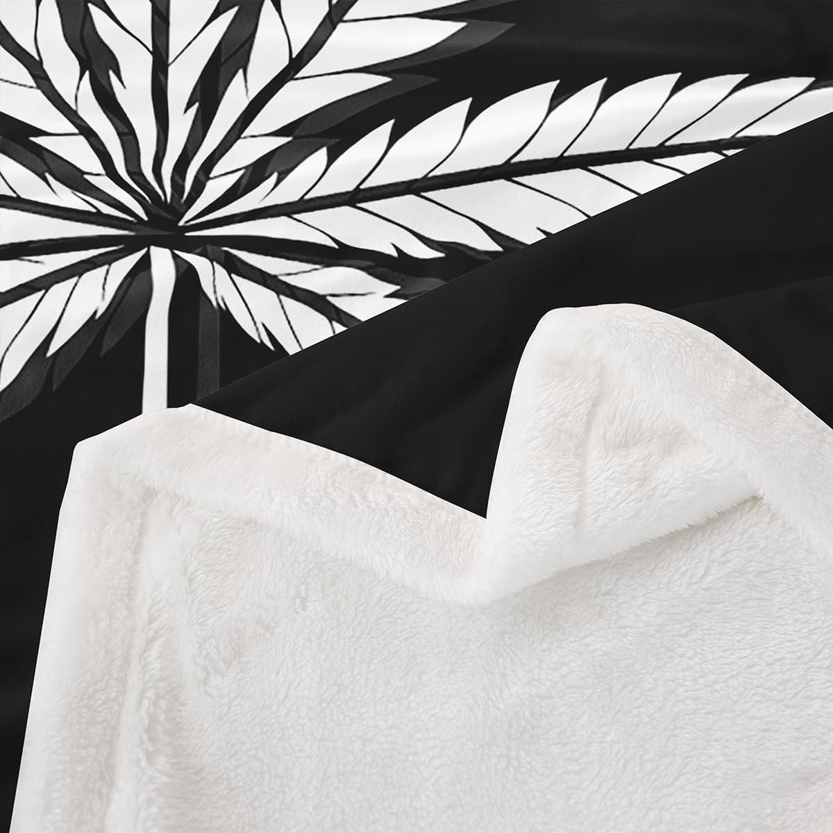 Feelyou Marijuana Sherpa Blanket Cannabis Leaves Throw Fleece for Couch Bed Sofa Men Bedroom Decor Black White Pattern Fuzzy 50"x60"