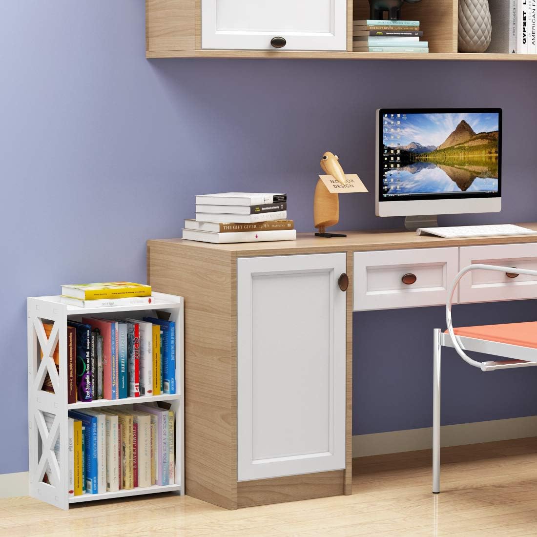 Side Table, 3 Tier 2 Shelf Small Bookshelf Bookcase for Small Spaces, Bedside End Table Nightstand, Kids Book Storage Shelves for Bedroom Living Room Office, White