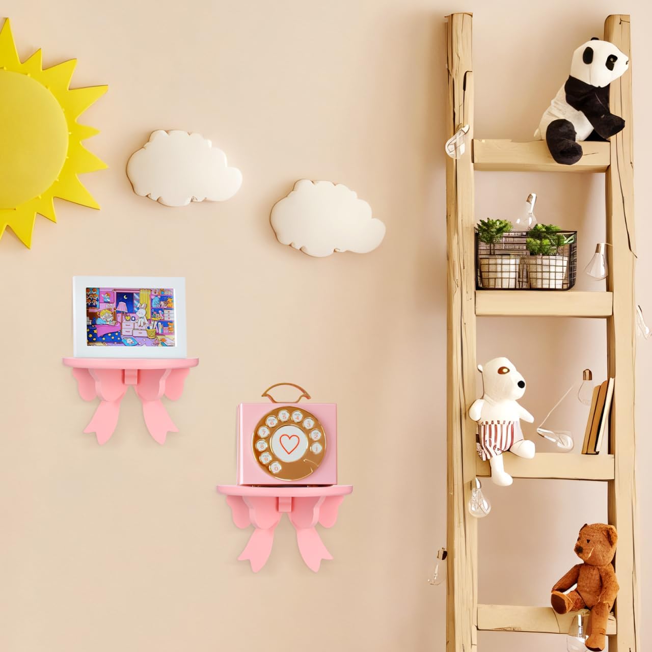 Cabilock Pink Wood Floating Shelf 7.87X5.11X3.93 Inch Wall Mounted Partition Rack Organizer for Bedroom Bathroom Kitchen Living Room Decoration