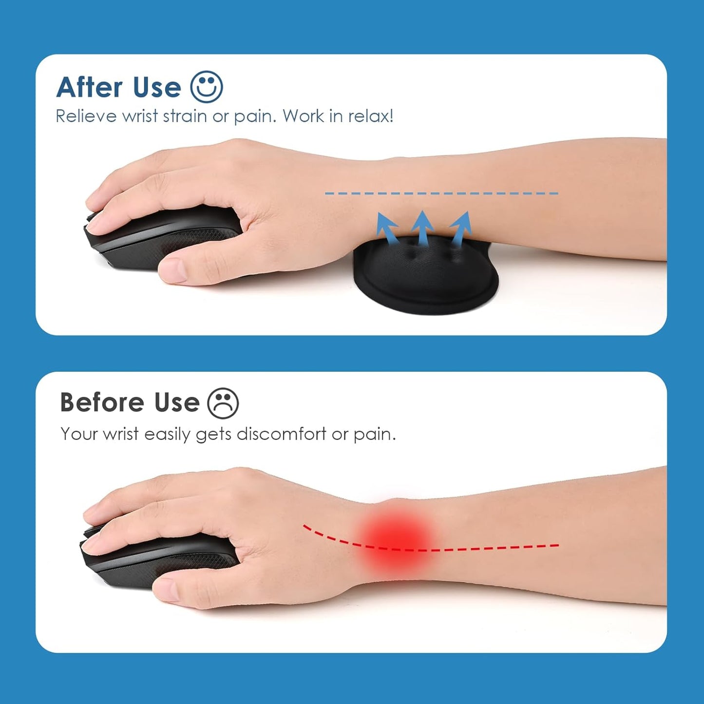 VANKEY Wrist Rest for Keyboard and Mouse, Ergonomic Computer Wrist Support Pad, Soft Memory Foam Palm Rest for Work, Gaming, Anti-Slip Gel Base, Easy Typing, Wrist Pain Relief, Black