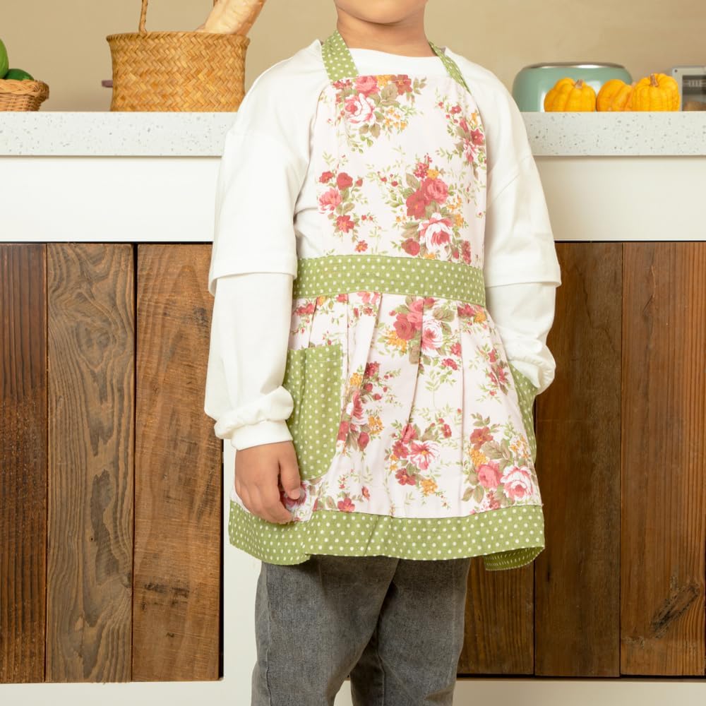 NEOVIVA Kitchen Aprons for Toddler Girls with Pockets, Adorable Cotton Aprons for Toddler Girls, Gifts for Christmas