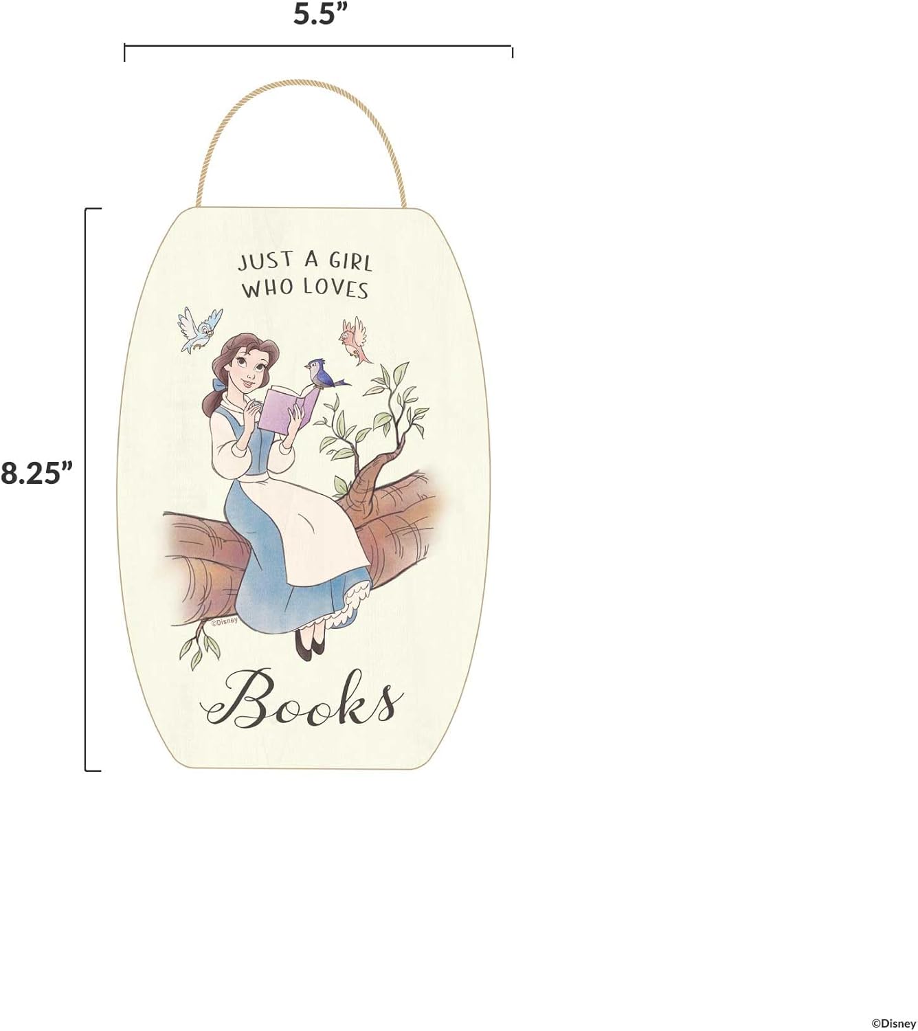 Disney Beauty and the Beast Just a Girl Who Loves Books Hanging Wood Wall Decor - Cute Belle Decoration for Kids' Bedroom or Reading Nook