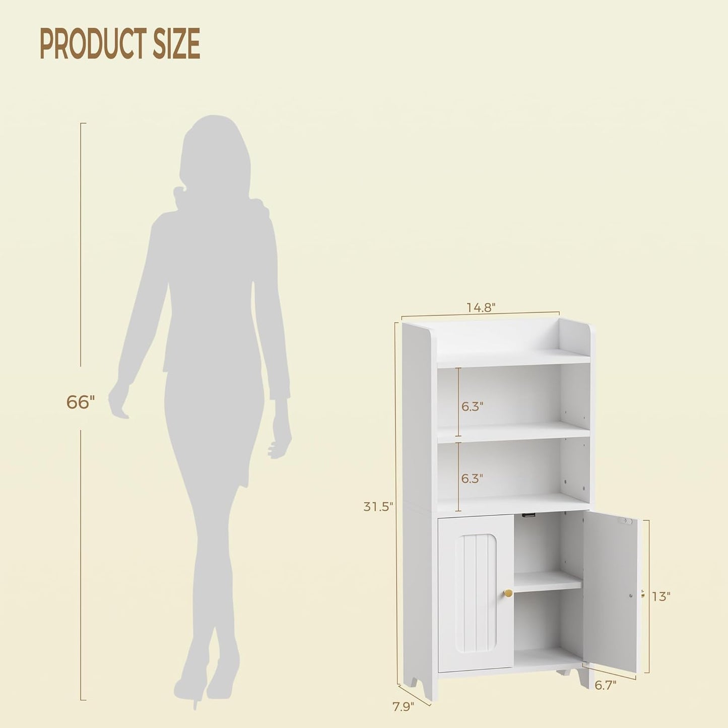 BEWISHOME Bathroom Storage Cabinet, Small Floor Cabinet, Toilet Paper Cabinets with 2 Doors and Shelves, Bathroom Organizers and Storage for Small Spaces, White 7.9" D x 14.6" W x 31" H YYG08W