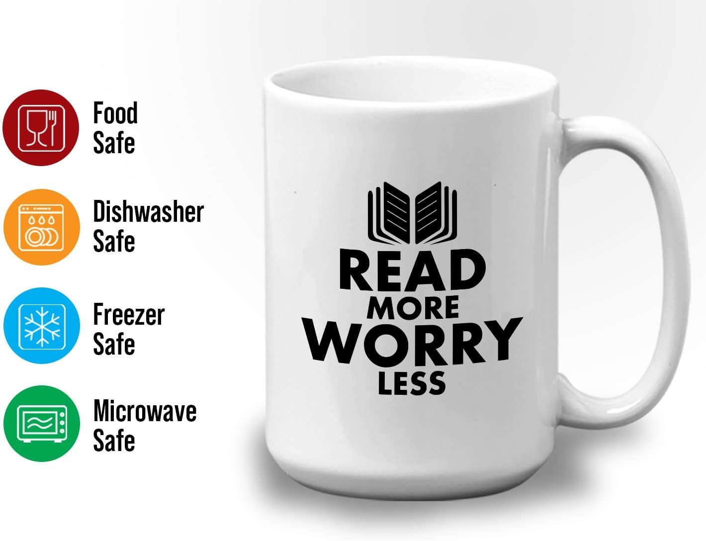 Book Lover Coffee Mug 15oz White - read more - Literary librarian Literature Bookworm Historian Public Library Curator Bibliophile Bibliolater