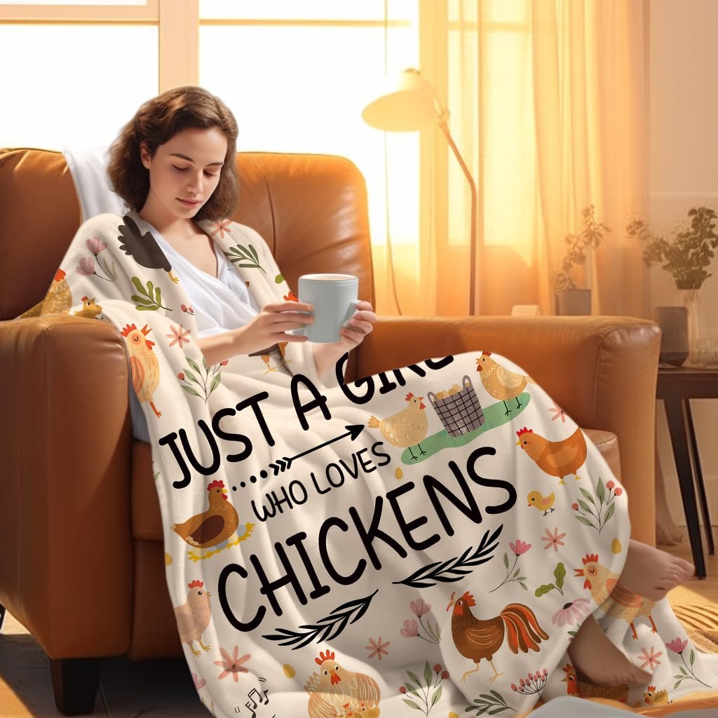 Funny Chicken Blanket for Adults Teens Girls,Chicken Blankets and Throws Just A Girl Who Loves Chickens,Chickens Gifts for Women Animal Lovers 60"x50"
