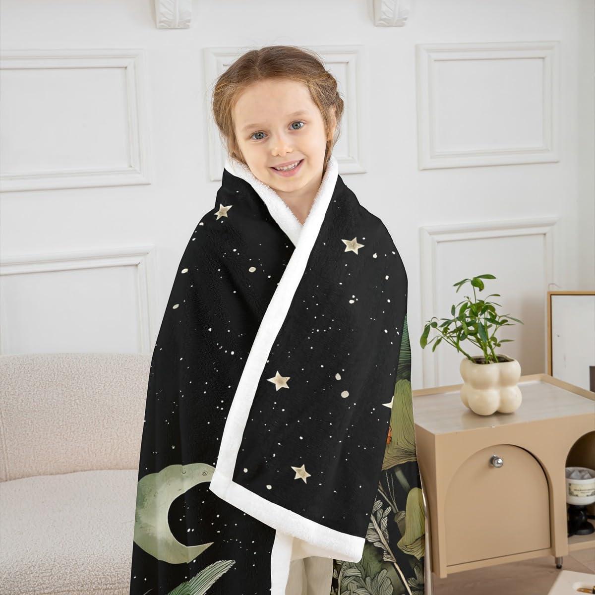 Manfei Mushroom Throw Blanket Snail Plant and Leaves Fleece Blanket Aesthetic Hippie Moon Ster Cozy Throws for Bed Couch Sofa,Kids Boys Girls Room Decor,Soft and Breathable(50 x 60 Inches)
