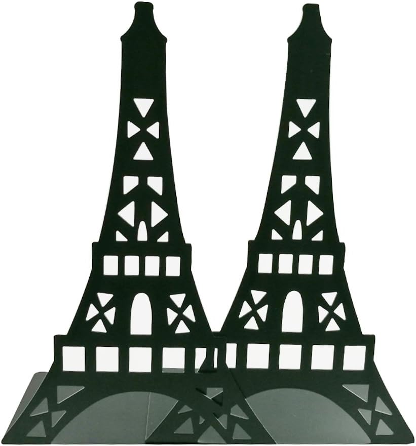 Winterworm Stylish Classical Hollow Out Modern France Paris Landmark Eiffel Tower Metal Decorative Bookend Book End Book Organizer for Library School Office Home Desk Study Gift (Black)