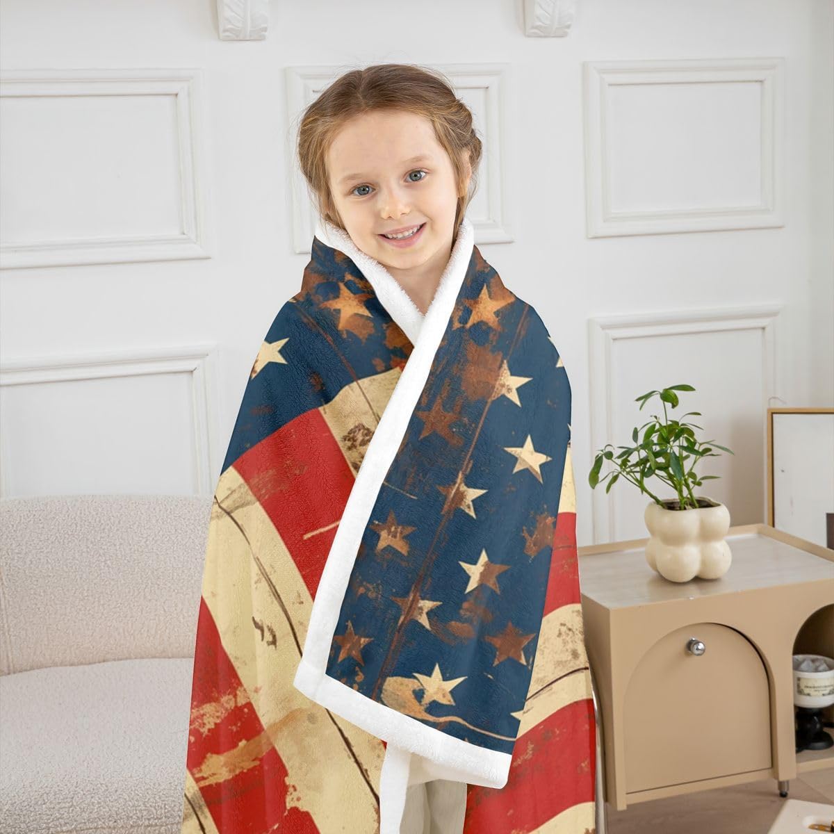 Feelyou Football Throw Blanket American Flag Print Soft Fleece Sherpa Cozy Fuzzy Plush Warm Faded Flag Texture Fuzzy Plush Throw Sports Twin 60"x80" Classic Rugby Design for Bed Couch Living Room