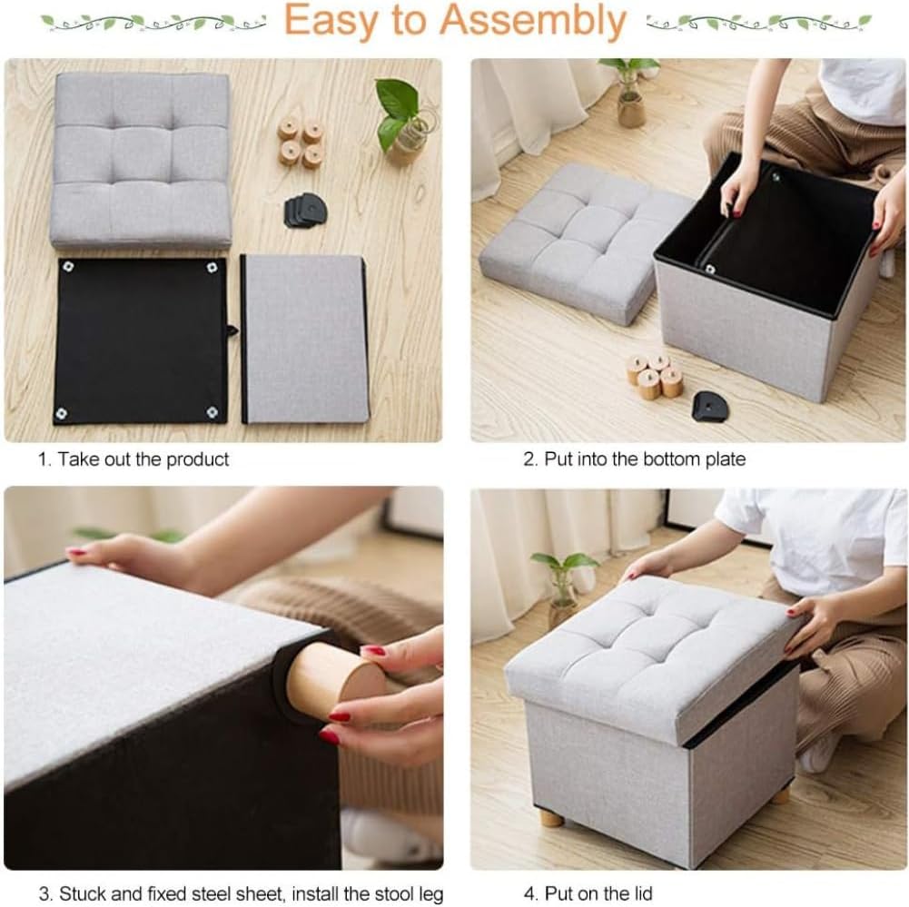 Zerone Foot Stools Ottoman Folding Ottoman with Storage, Storage Ottoman Linen Fabric Foldable Foot Rest Stool Seat Storage for Footrest for Hallway for Living Room Bedroom