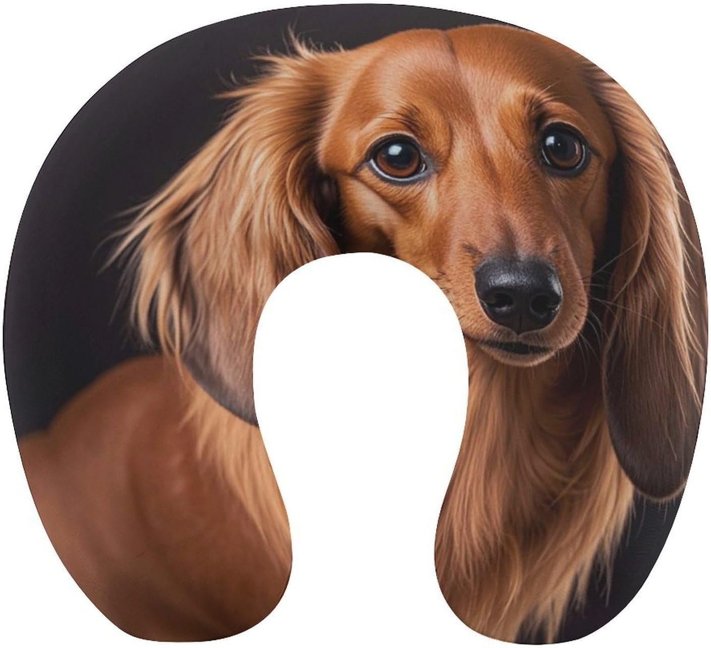 Long Haired Dachshund Neck Pillow Memory Foam U Shaped Pillows Portable Pillows for Shoulder Travel Head Support Pillow with Concealed Zipper for Airplane Car Home Office
