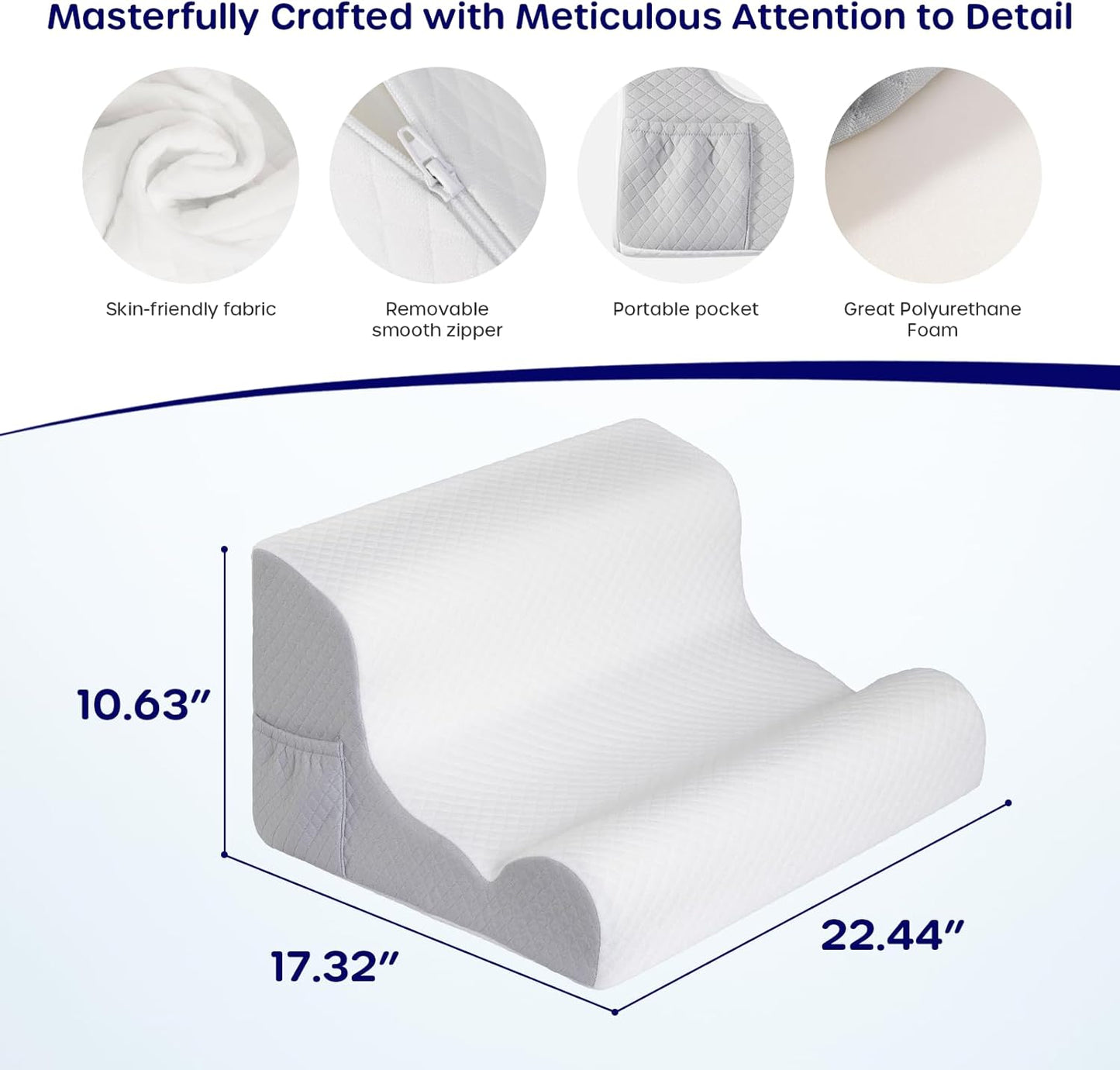 Wedge Pillow for Sleeping - Orthopedic Bed Wedge Pillow for Post-Surgery Recovery, Acid Reflux & Snoring Relief - Memory Foam Back Support Pillow for Sitting Up in Bed, Headboard Cushion - White