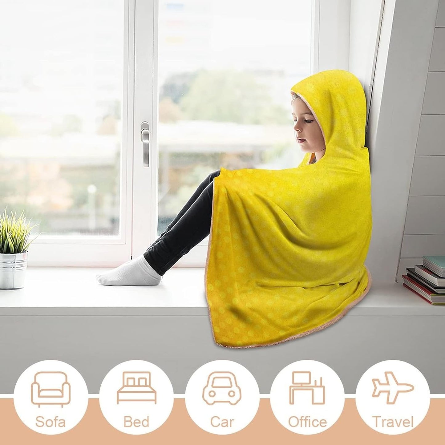 Throw Blankets, Ombre Women Men Hooded Blanket, Circle Shades Yellow Dots, Soft Warm Cozy, 60 x 80inches, Studying Reading Snuggling Napping Office, White Yellow and Merigold