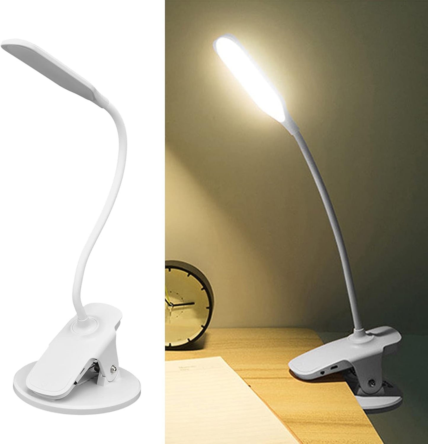 Topyond Desk Lamp with Clamp, 360° Adjustable USB Clip Light, Eye Caring Reading Lamp with Heat-Resistant Base for Home Office Dormitory Study