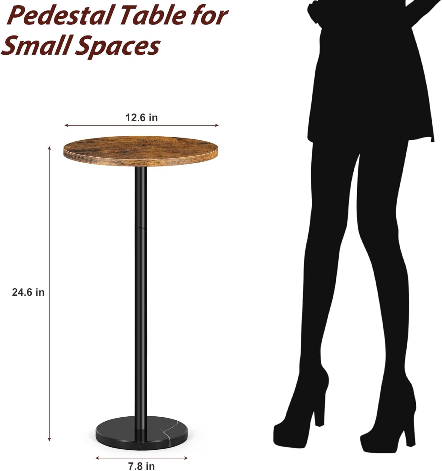 smusei 2 Pack Small Round Side Table Drink Table with Marble Base Pedestal Table for Small Spaces Round End Table for Living Room Bedroom Home Decor, Brown