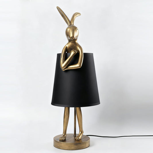 Bunny Table Lamp, Resin Rabbit Lamp, H20inch, LED Bunny Lamp with Black Fabric Shade, Vintage-Style Component,Suitable for Office Study,Bedside (Black H20)