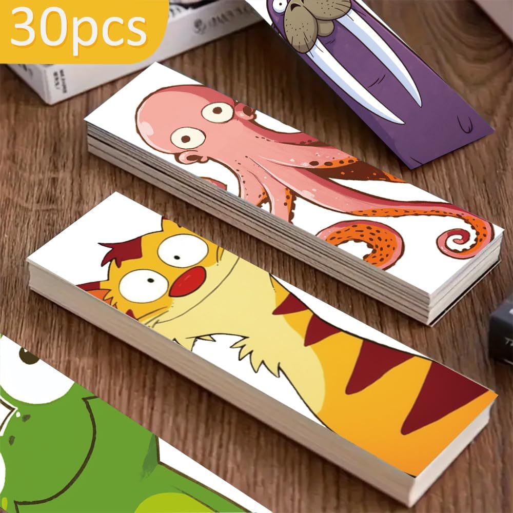 30PCS Funny Animals Bookmarks Cartoon Cow Bird Frog Page Markers for Bookish, Creative Book Read Paper Holder Cards, Birthday Gifts for Book Reader Lovers Rewards Library Bulk Supplies for Teachers