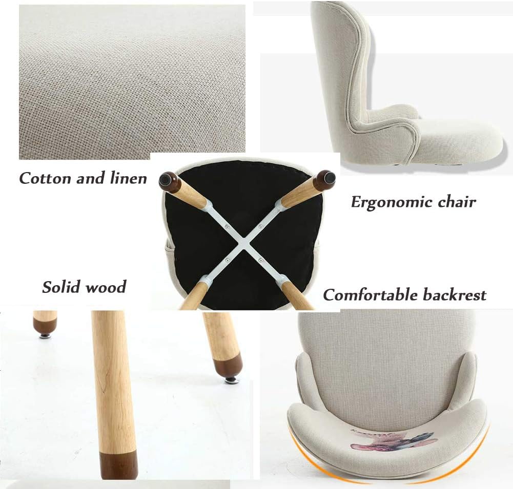 Comfortable Chair Dining Chairs,Cotton Linen Upholstered Lounge Chair Makeup Stool,Accent Side Chairs with Solid Wood Legs(Highly fine-tunable),for Restaurant/Pub/Cafe/Living Room/Hotel/Kitchen Lei